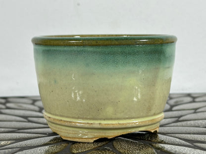 New Japanese Tokoname Round Glazed Bonsai Pot Katu - 4 1/8” By 2.75”