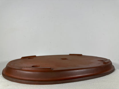 Preowned Japanese Tokoname Unglazed Oval Shallow Bonsai Pot - 18” By 12.5”