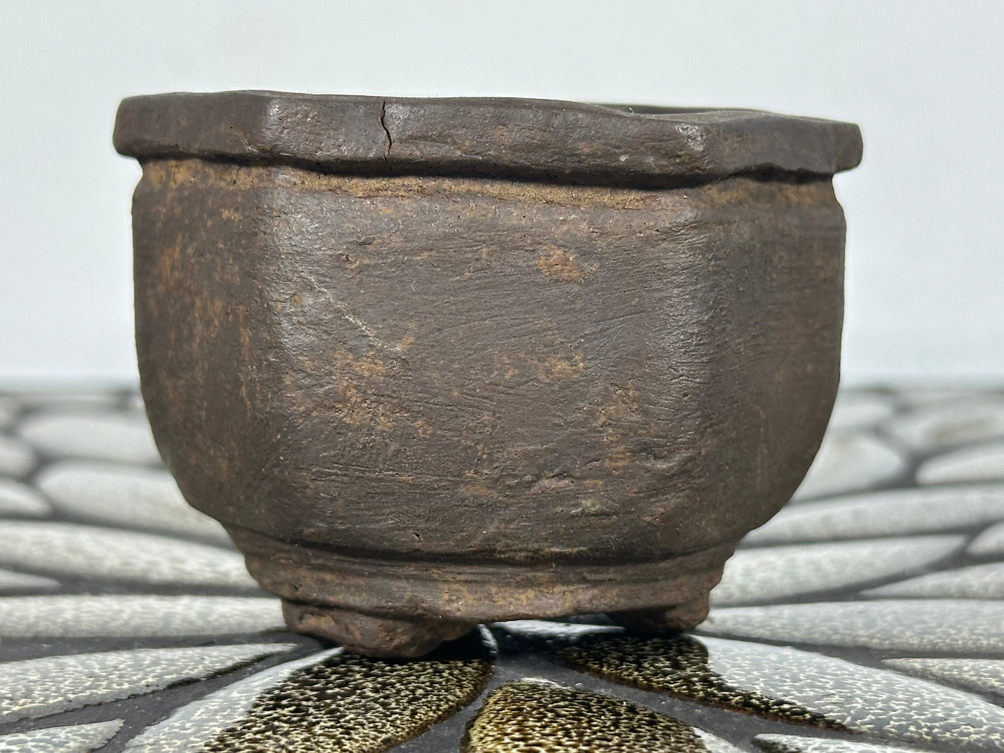 Preowned Japanese Tokoname Unglazed Hexagon Shape Bonsai Pot - 2.75” By 2.5”