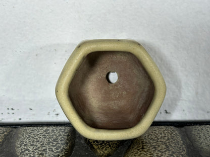 Preowned Japanese Tokoname Glazed Hexagon Bonsai Pot - 1 5/8” By 1.25”