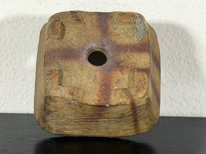 Preowned Japanese Tokoname Unglazed Square Bonsai Pot With Stamp - 2” By 1 1/8”