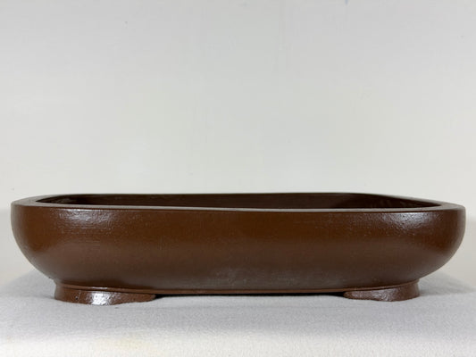 Preowned Vintage Japanese Tokoname Unglazed Rectangular Bonsai Pot Watanabe Syukouzan - 15” By 12.25”