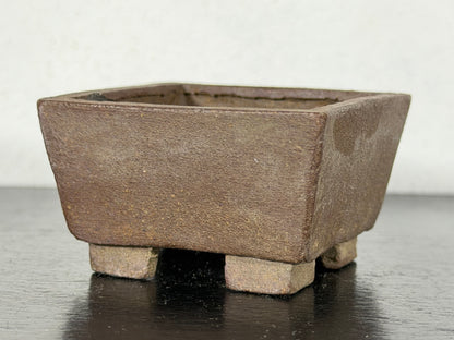 Preowned Japanese Tokoname Unglazed Square Bonsai Pot With Stamp - 1.75” By 1”