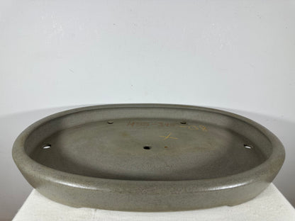 Preowned Japanese Tokoname Unglazed Oval Shallow Bonsai Pot Seizan - 20.75” By 14.75”