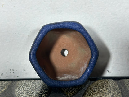 Preowned Japanese Tokoname Glazed Hexagon Bonsai Pot - 1 5/8” By 1.25”