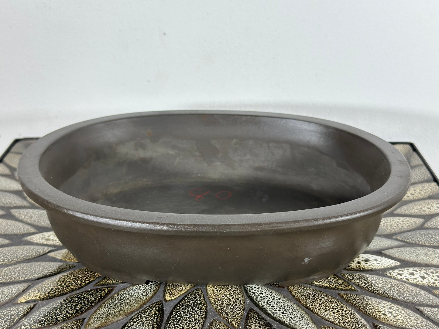 Preowned Japanese Tokoname Unglazed Oval Bonsai Pot - 10.75” By 7.75”