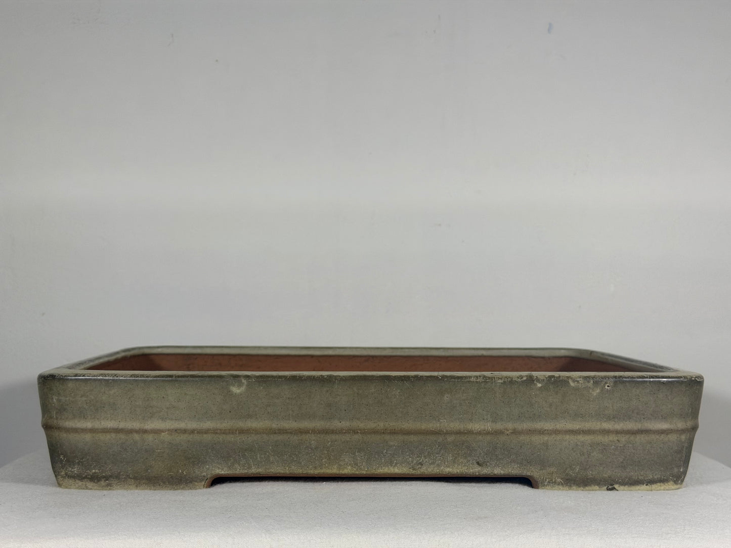 Preowned Japanese Tokoname Glazed Rectangular Bonsai Pot Yamafusa - 14” By 10.5”