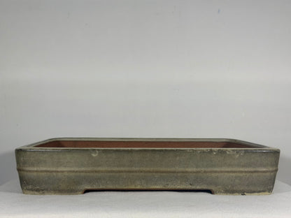 Preowned Japanese Tokoname Glazed Rectangular Bonsai Pot Yamafusa - 14” By 10.5”