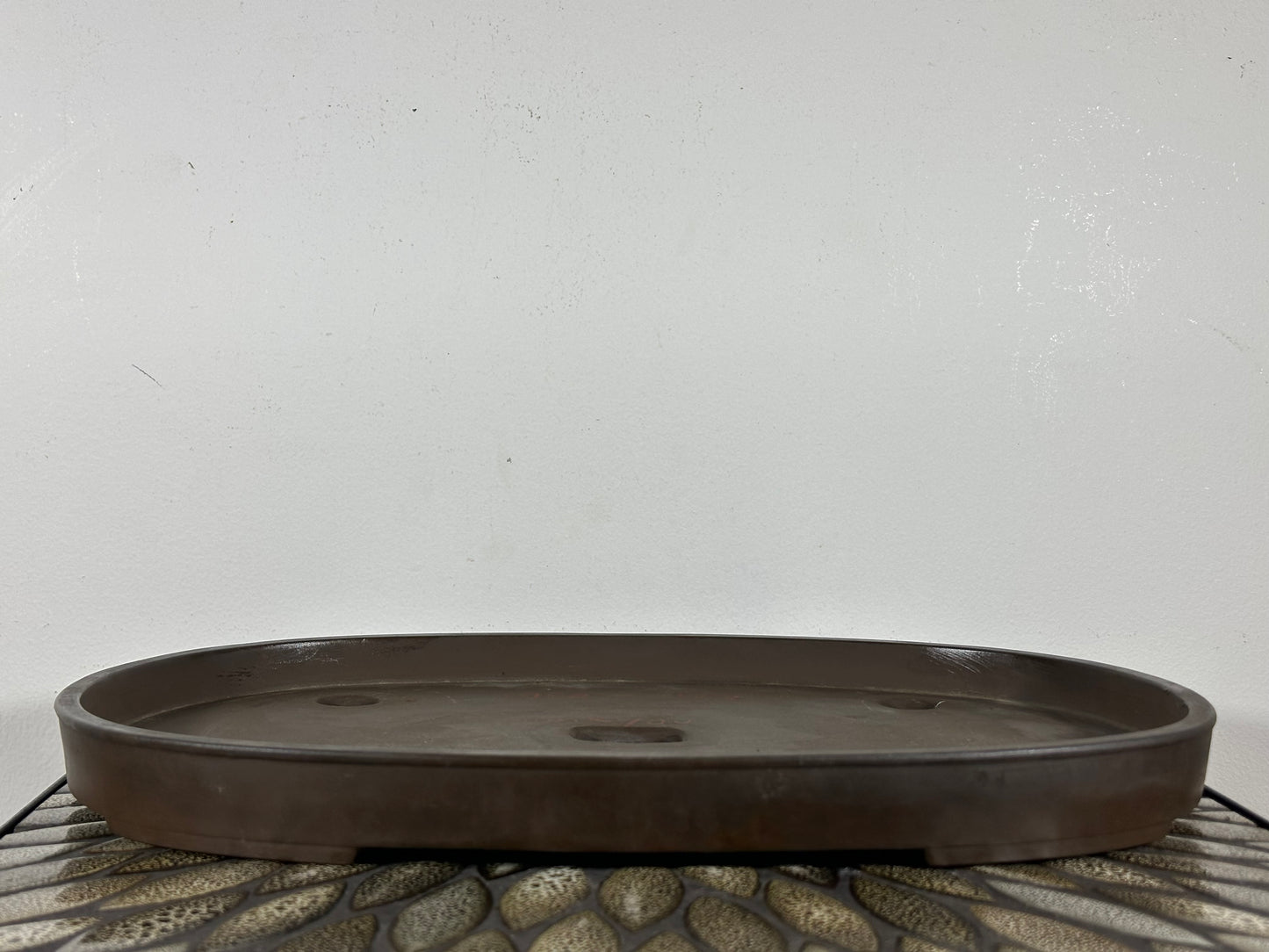 Preowned Japanese Tokoname Unglazed Shallow Oval Bonsai Pot Sankyou - 15.75” By 10.75”