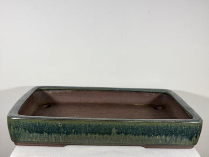 Preowned Japanese Tokoname Glazed Rectangular Bonsai Pot Syukouzan - 18.25” By 13”