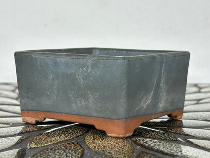 Preowned Japanese Tokoname Glazed Square Bonsai Pot with Stamp - 3.35” By 1 5/8”
