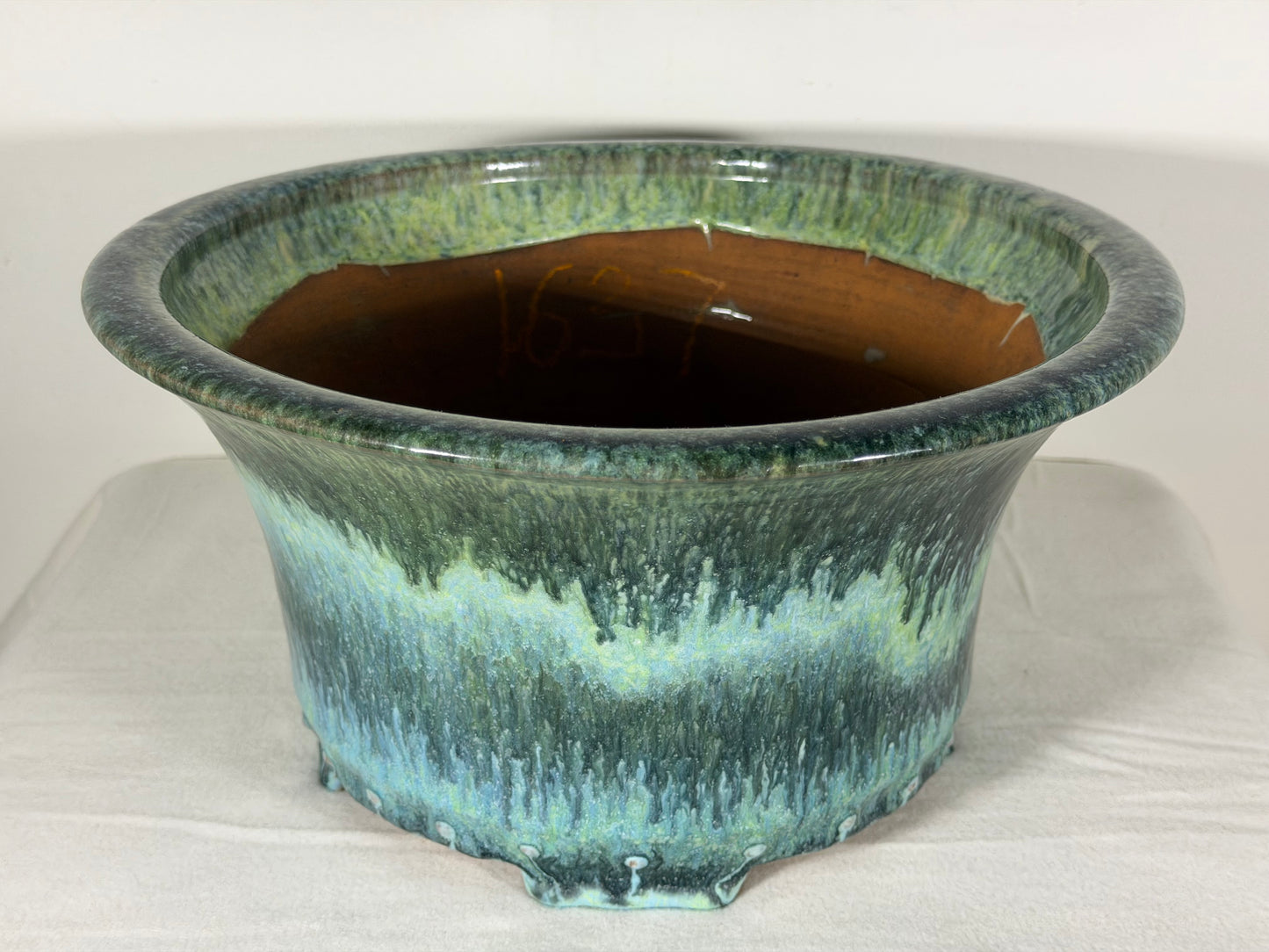 Preowned Japanese Tokoname Glazed Round Bonsai Pot Syuhou Yoshimura - 11.5” By 6”