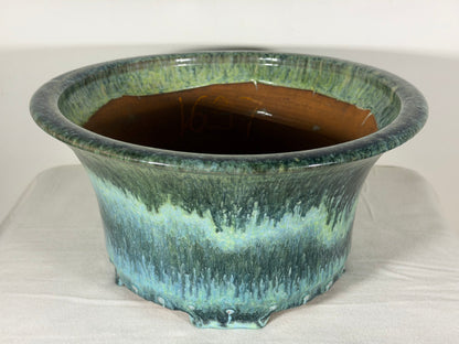 Preowned Japanese Tokoname Glazed Round Bonsai Pot Syuhou Yoshimura - 11.5” By 6”