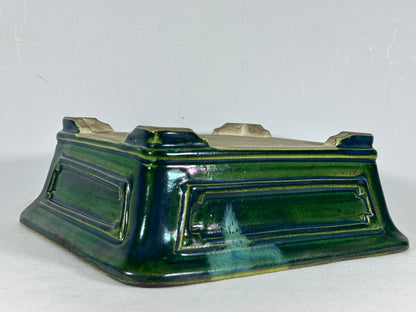 New Japanese Tokoname Glazed Rectangular Bonsai Pot Mazan Terahata - 11.5” By 10”