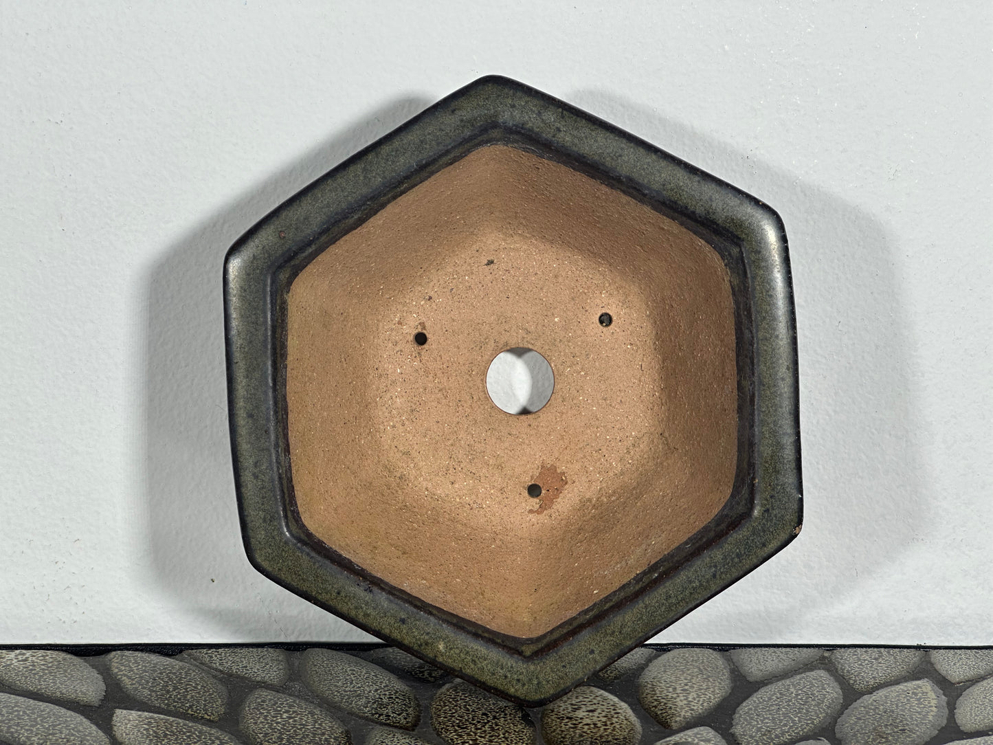 Preowned Japanese Tokoname Glazed Hexagon Bonsai Pot - 6” By 5.25”