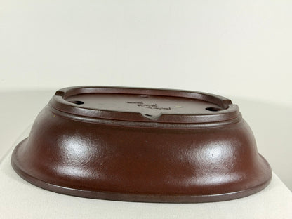 Preowned Japanese Tokoname Oval Bonsai Pot Yamaaki - 16” By 13.75”