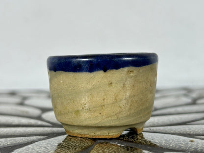 Preowned Japanese Tokoname Glazed Round Bonsai Pot with Stamps - 1.75” By 1 1/8”