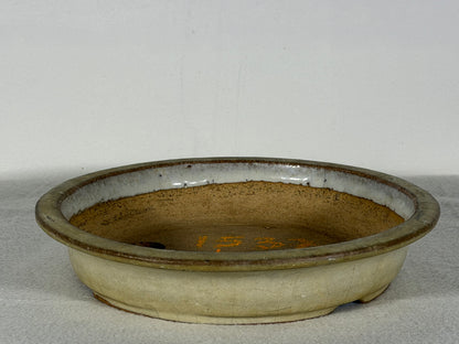 Preowned Japanese Tokoname Glazed Shallow Round Bonsai Pot Mazan - 8.25” By 1.75”