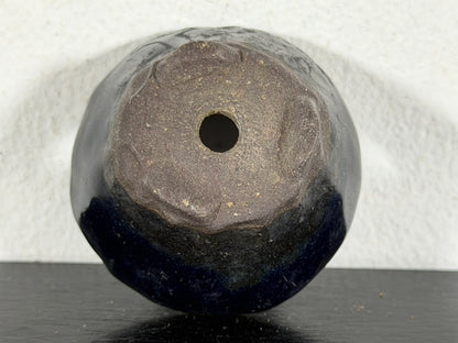 Preowned Japanese Tokoname Glazed Round Bonsai Pot with Stamp - 1 7/8” By 1”