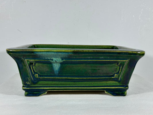 New Japanese Tokoname Glazed Rectangular Bonsai Pot Mazan Terahata - 11.5” By 10”