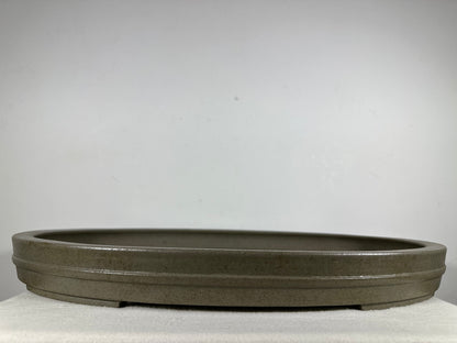 Preowned Japanese Tokoname Oval Shallow Bonsai Pot Seizan - 20.5” By 14.5”