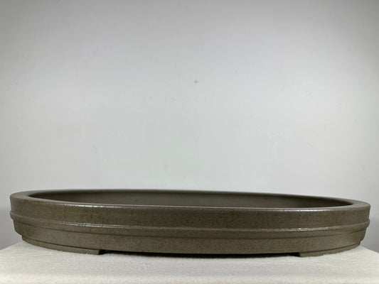 Preowned Japanese Tokoname Oval Shallow Bonsai Pot Seizan - 20.5” By 14.5”