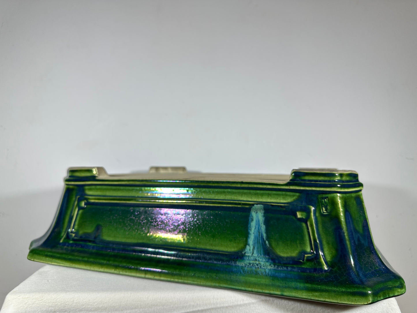 New Japanese Tokoname Glazed Rectangular Bonsai Pot Mazan Terahata - 20.25” By 17”