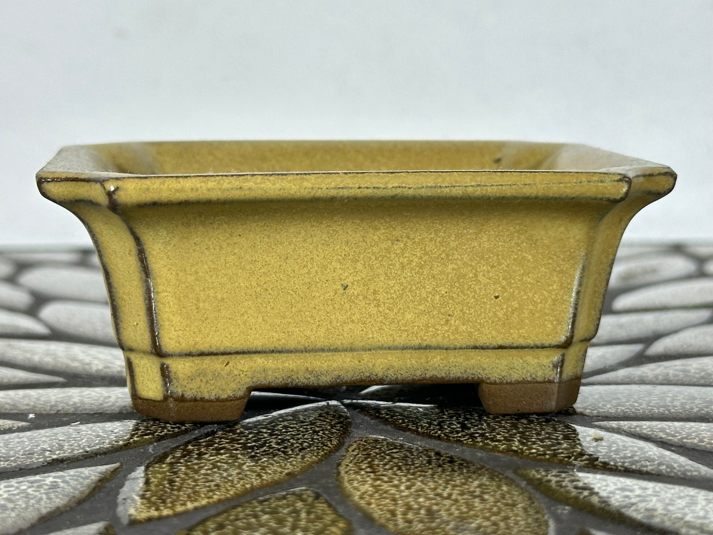 Preowned Japanese Tokoname Glazed Rectangular Bonsai Pot - 3.75” By 3”