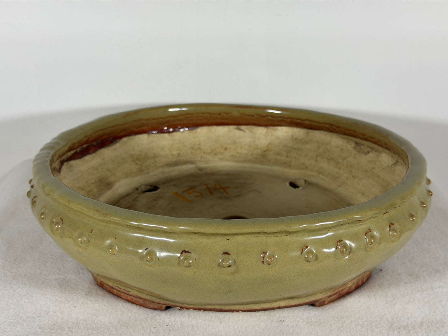 Preowned Japanese Tokoname Glazed Bag Style Bonsai Pot Syuho Yoshimura - 12.25” By 3”