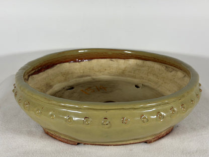 Preowned Japanese Tokoname Glazed Bag Style Bonsai Pot Syuho Yoshimura - 12.25” By 3”