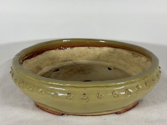Preowned Japanese Tokoname Glazed Bag Style Bonsai Pot Syuho Yoshimura - 12.25” By 3”