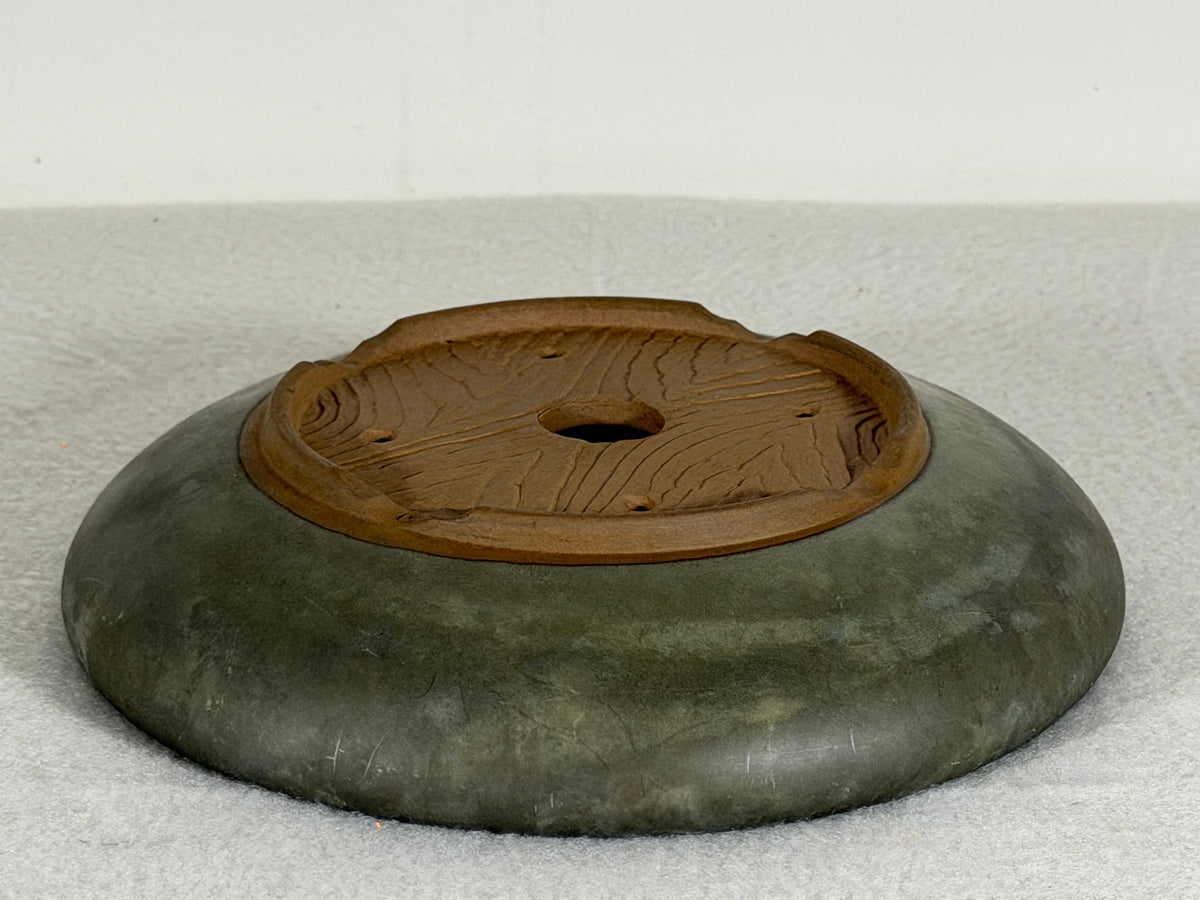 Preowned Japanese Tokoname Glazed Shallow Round Bonsai Pot - 6.5” By 1.25”