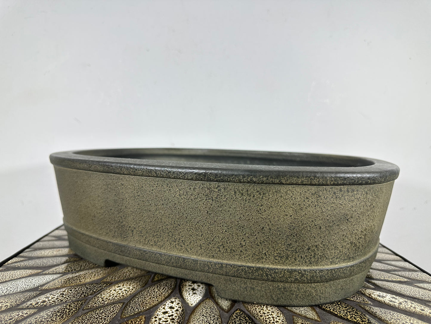 Preowned Vintage Japanese Tokoname Unglazed Oval Bonsai Pot Koyo - 14.5” By 11”