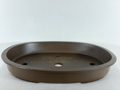 Preowned Japanese Tokoname Unglazed Shallow Oval Bonsai Pot - 14.75” By 11.75”