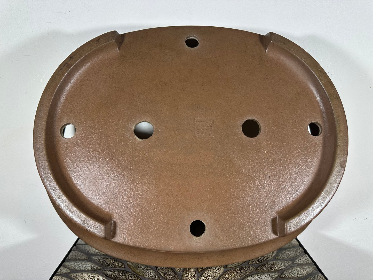 Preowned Japanese Tokoname Unglazed Oval Bonsai Pot Keizan - 19.5” By 15.5”