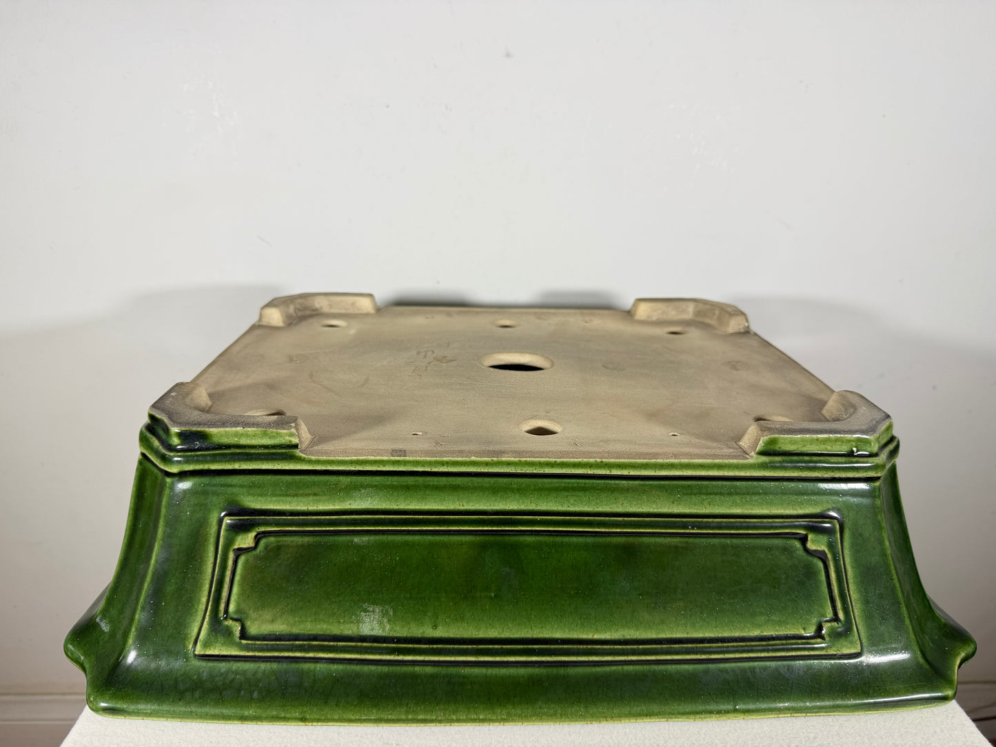 New Japanese Tokoname Glazed Rectangular Bonsai Pot Mazan Terahata - 18.75” By 15.75”