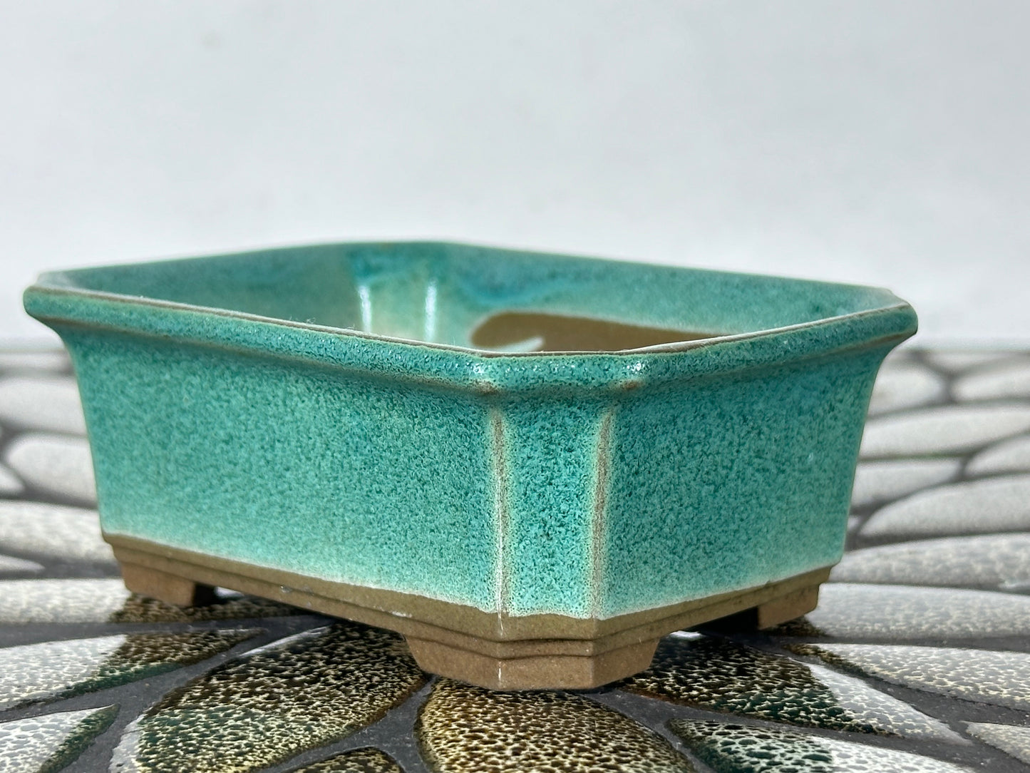 Preowned Japanese Tokoname Glazed Rectangular Bonsai Pot - 3.5” By 2.75”