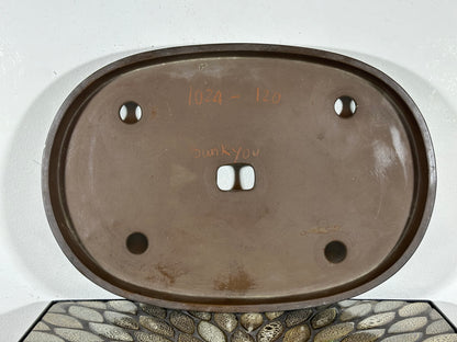 Preowned Japanese Tokoname Unglazed Shallow Oval Bonsai Pot Sankyou - 15.75” By 10.75”