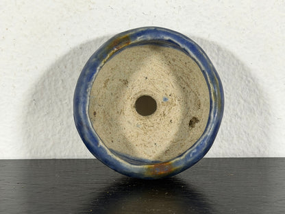 Preowned Japanese Tokoname Glazed Round Bonsai Pot With Stamp - 1.75” By 0.75”