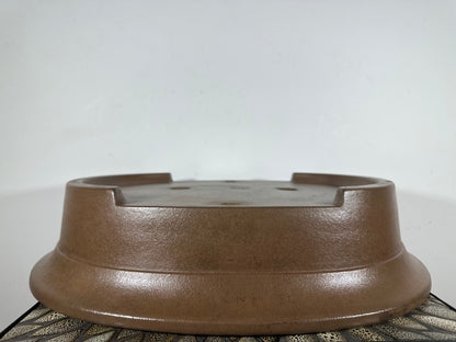 Preowned Japanese Tokoname Unglazed Oval Bonsai Pot Keizan - 19.5” By 15.5”
