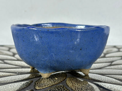 Preowned Japanese Tokoname Glazed Round Bonsai Pot with Stamps - 3.75” By 1.75”