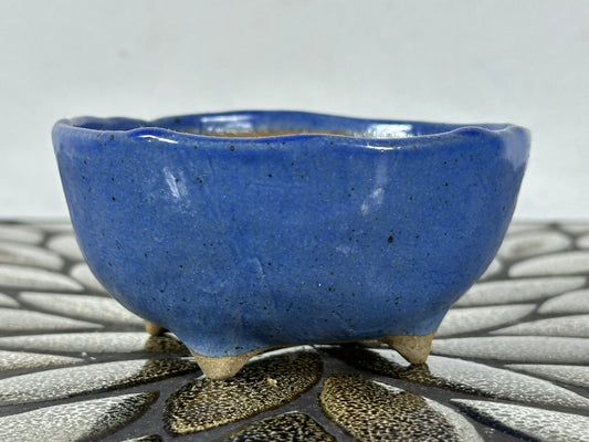 Preowned Japanese Tokoname Glazed Round Bonsai Pot with Stamps - 3.75” By 1.75”