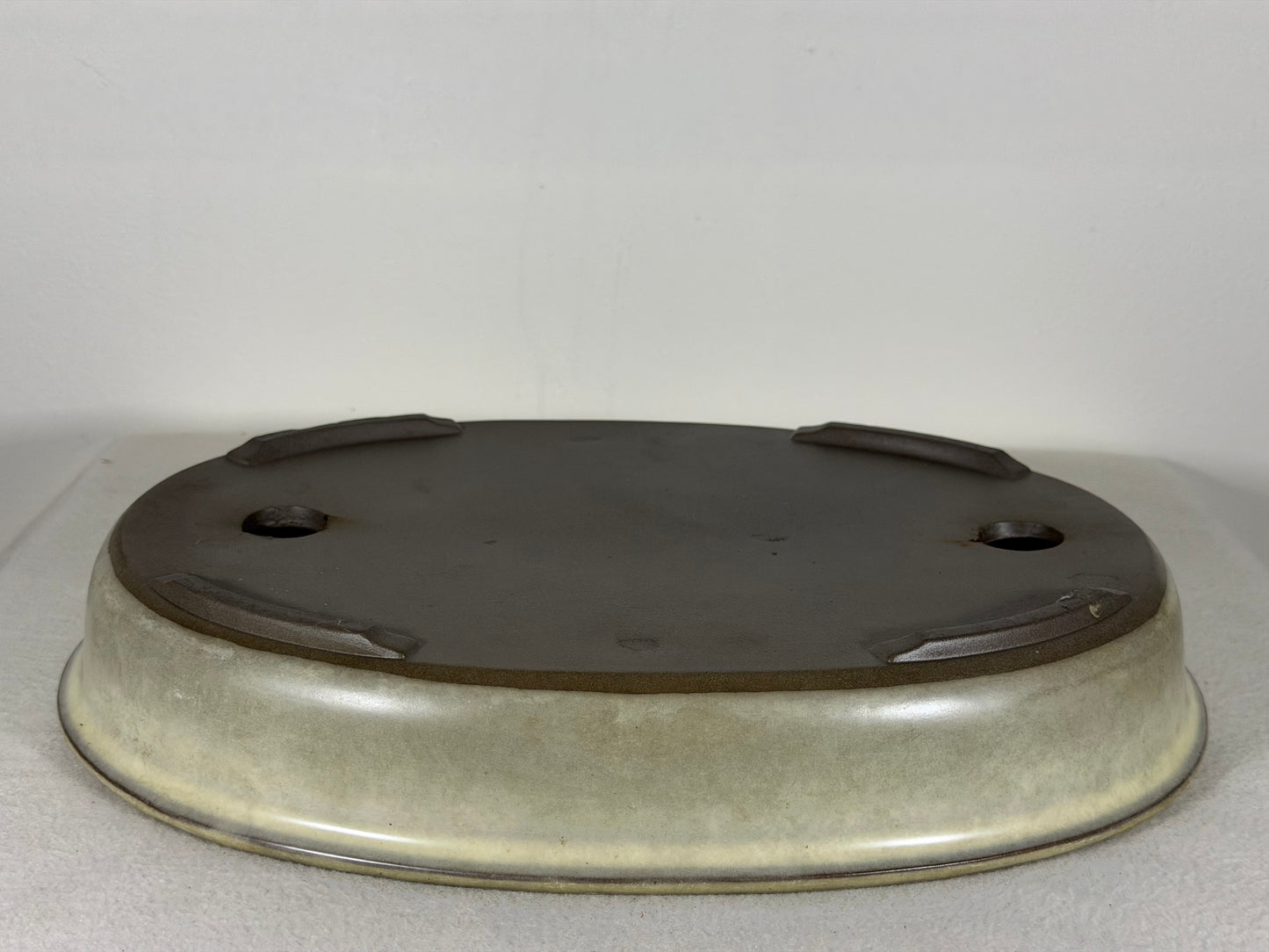 Preowned Japanese Tokoname Glazed Oval Bonsai Pot has Patina - 12.25” By 9.25”
