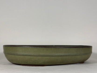 Preowned Japanese Tokoname Glazed Oval Bonsai Pot has Patina - 13” By 10.25”