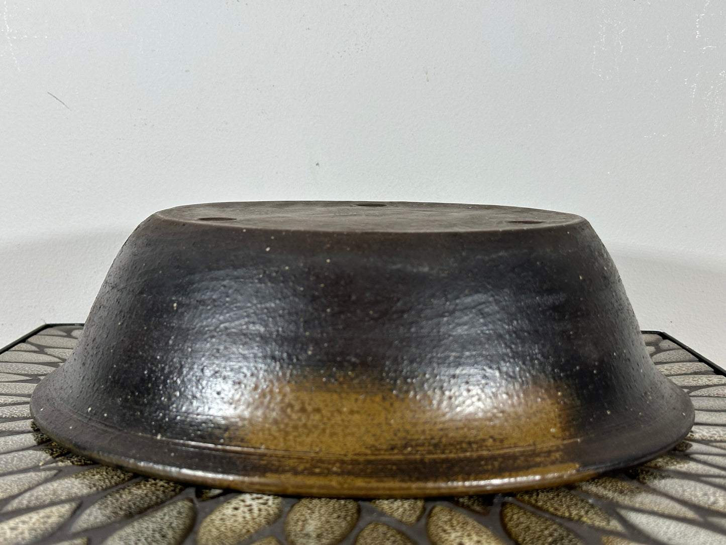 Preowned Japanese Tokoname Unglazed Round Bonsai Pot with Stamp - 12.25” By 3.5”