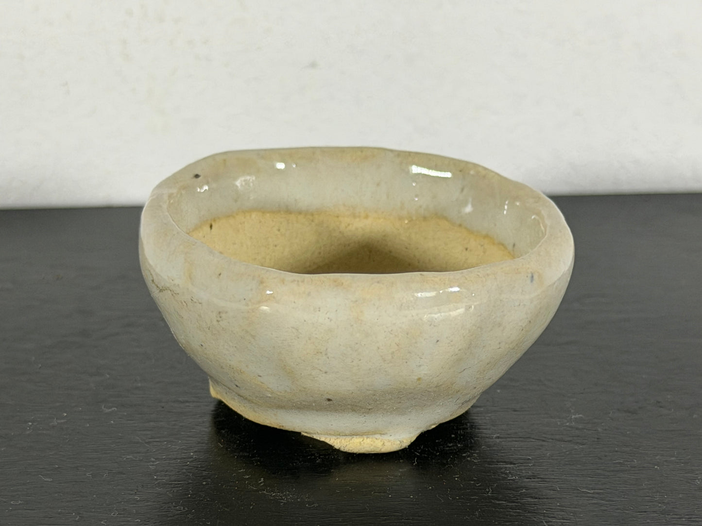 Preowned Japanese Tokoname Glazed Round Bonsai Pot With Stamp - 2” By 1”