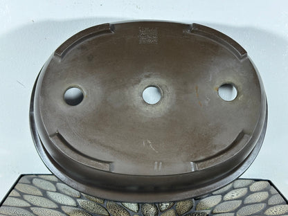 Preowned Japanese Tokoname Unglazed Oval Bonsai Pot Kaiyou - 13.75” By 10 5/8”