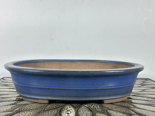 Preowned Japanese Tokoname Glazed Oval Bonsai Pot Reiho - 10.25” By 8.25”
