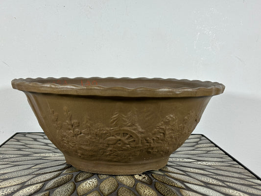 Preowned Japanese Tokoname Unglazed Round Bonsai Pot - 12.5” By 5”