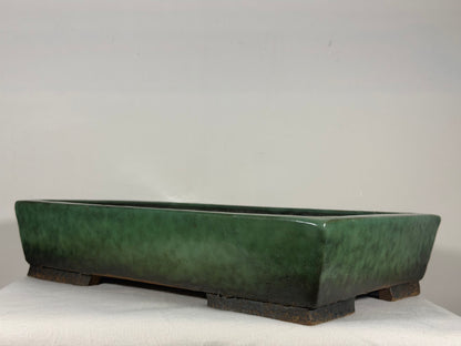 Preowned Japanese Tokoname Glazed Rectangular Bonsai Pot Syuhou - 15.25” By 11”